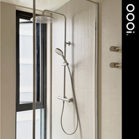 Ensemble de douche mural apparent avec système de douche pluie et douchette plate, mitigeur de douche double fonction non thermostatique
