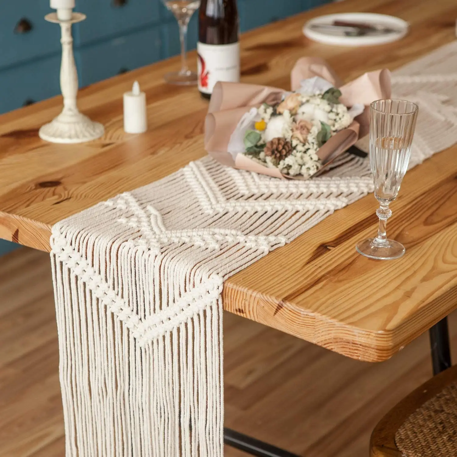 किनारी टेबल धावक बुना शादी की मेज सजावट हस्तनिर्मित Boho Tassels के साथ सनी विंटेज फार्महाउस घर सजावट के लिए भोजन Roo