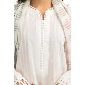 Costume d'été décontracté pour femmes, blanc, 3 pièces, broderie sur tissu en toile - Product Image 1