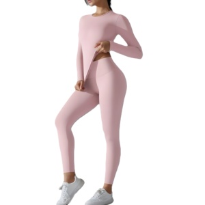 2025 venta al por mayor gimnasio Fitness chaqueta de manga larga Leggings trajes deportivos mujeres sin costuras Fitness Yoga conjunto - Product Image 4
