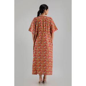 Free Size Red Floral Print Pure Cotton <b>Kaftan</b> Maxi Ethnic Dress Elegant <b>Summer</b> Beach ODM/OEM Service-SHKUP1243 - Product Image 2