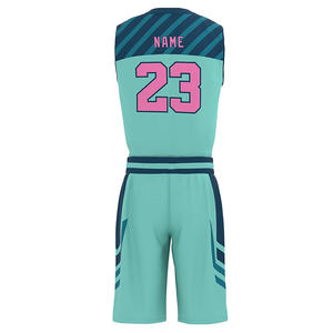 ชุดกีฬาบาสเก็ตบอลแบบสั่งทำขายส่ง พิมพ์ลายด้วยความร้อน ระบายอากาศได้ดี ไซส์พลัส ชุดเสื้อและกางเกงขาสั้นแบบกลับด้านได้ ผ้าตาข่าย สำหรับฝึกซ้อม - Product Image 5