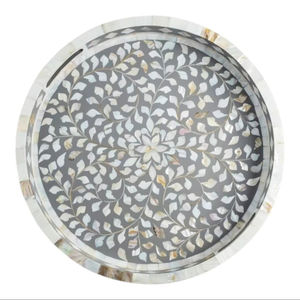 ถาดฝังกระดูกไม้ทรงกลมดีไซน์เนอร์สีเทาสำหรับตกแต่งบ้านและให้เป็นของขวัญจากอินเดีย - Product Image 1