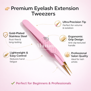 Pinzas para Pestañas Rosadas MANAN INSTRUMENTS Premium, Acero Inoxidable Dorado, Punta de Precisión Suave, Herramienta de Aislamiento de Cejas, Calidad de Salón - Product Image 6