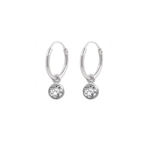 Boucles d'oreilles créoles classiques en argent vintage avec zircon cubique rond 1.2X12mm Boucles d'oreilles à breloque style lunette plaquée rhodium 5 mm - Product Image 1