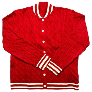 Cardigan tricoté unisexe de haute qualité en acrylique à col en V et manches longues, couleur rouge personnalisée, avec applique brodée, de la Fraternité Delta Sigma - Product Image 3