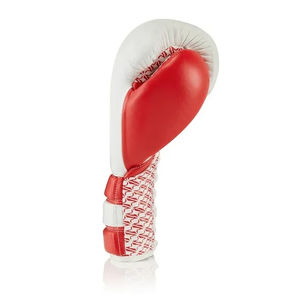 Gants de boxe en cuir PU personnalisés en gros, motif géométrique blanc et rouge, en cuir synthétique, pour entraînement, sparring et sac de frappe lourd - Product Image 5