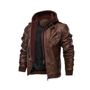 Veste en cuir pour homme tendance avec col montant à capuche, vêtement décontracté, cuir véritable, logo personnalisé, vêtement d'extérieur - Product Image 1