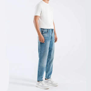 Jeans en denim bleu pour hommes, coupe droite, logos personnalisés, effet usé, grandes tailles, style hip-hop gothique, haute qualité, prix de gros abordables - Product Image 6