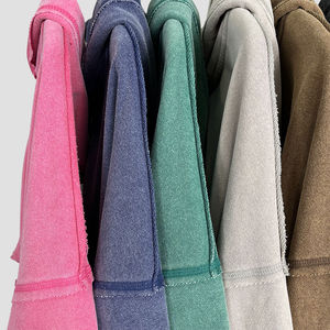 Sweat à capuche zippé décontracté polaire hiver vêtements de tous les jours Vintage Double couche lavage à l'acide soleil délavé poches dégradées 100% coton régulier - Product Image 3
