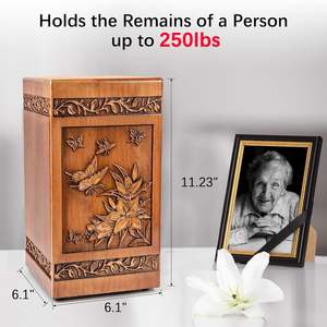 Handmade Urns ไม้สําหรับเถ้ามนุษย์ชายหญิงแกะสลักผีเสื้อกล่องฝังศพตกแต่ง Urn ฝัง - Product Image 2