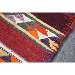 Alfombra Turca Vintage, Alfombra de 2.8x8 pies, Alfombra de Lana a Cuadros Roja y Naranja - Product Image 5