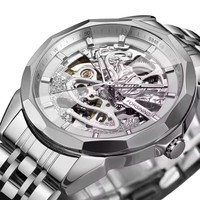 Montre mécanique pour homme FORSINING en argent, bracelet en acier inoxydable de haute qualité, mouvement automatique, montre-bracelet étanche pour homme