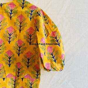 Hermoso Vestido Estampado Floral en Bloques de Algodón, Vestido para Uso Casual, Vestido Estampado a Mano - Product Image 6