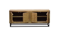 Buffet en bois massif fabriqué à la main SIMETRIC Armoire de rangement moderne ethnique Buffet en bois d'acacia pour salon salle à manger