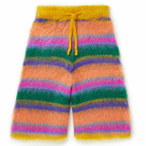 Pantalones cortos con cordón de mezcla de Mohair a rayas de pierna ancha multicolor - Product Image 1