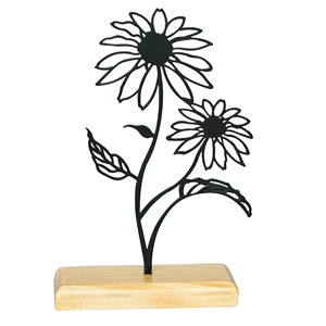 Sculpture florale élégante en métal noir avec base en bois, décoration de table artistique parfaite pour le style de maison moderne, vente en gros en provenance d'Inde - Product Image 1
