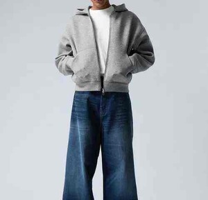 Sudadera con Capucha de Forro Polar de Algodón Teñido Liso para Invierno, Sudadera con Capucha Holgada de Gran Tamaño con Cierre de Dos Vías Personalizada para Hombre - Product Image 2
