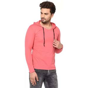 Sólido Hombres Sudaderas con capucha Bordado Polo Cuello Algodón Mezcla Rosa Camiseta Con Capucha - Product Image 3