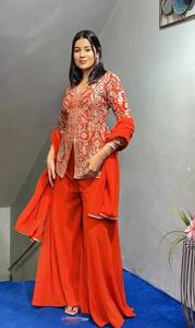 Ensemble Salwar Kameez élégant en Faux Georgette épais pour femme, séchage rapide, broderie, tenue ethnique parfaite pour fêtes, mariages et événements festifs - Product Image 3