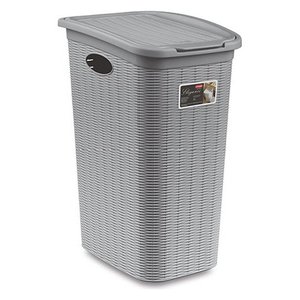 Cesto de Ropa ELEGANCE de 36 Litros, Plástico, Diseño Mimbre Gris Piedra, por Stefanplast - Product Image 1