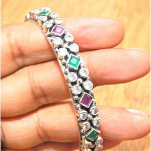 กำไลเงินสเตอริ925ทำด้วยมือธรรมชาติมรกตพลอยพลอยลูกบาศก์เซอร์โคเนียกำไลข้อมือเงินของขวัญเครื่องประดับเงิน - Product Image 2