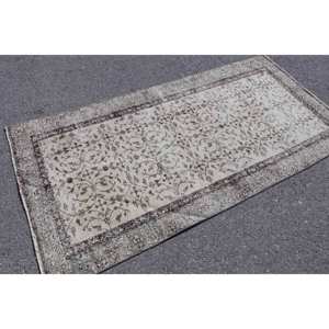 พรมตุรกีขนาด 3.4x6.7 ฟุต, พรมวินเทจลายตารางสีน้ำตาลเทา - Product Image 2