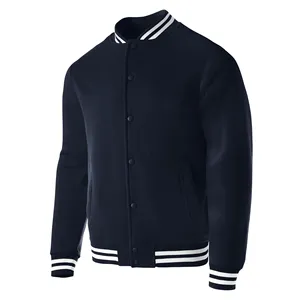 Chaqueta Varsity Azul Marino para Hombre, Color Sólido, Cierre de Botones, Estilo Preppy, Material de Algodón, Cuello Camisero, Corte Regular, para Otoño - Product Image 6