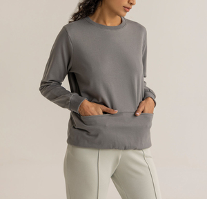 Sudadera Clásica Gris con Cuello Redondo, Manga Larga, Estilo Casual con Bolsillo Tipo Canguro, Corte Holgado, Estilo Urbano Personalizado - Product Image 3