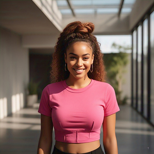 Haut de chemise court pour femmes de haute qualité 100% coton Polyester Crop Top Ladies Slim Fit Short Sleeve Quick Dry Cropped Tee Ladies - Product Image 2