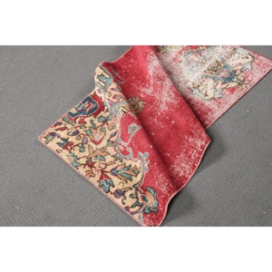 พรมตุรกีขนาด 2x3.3 ฟุต พรมวินเทจขนาดเล็ก พรมสีแดงน้ำเงินไล่เฉด - Product Image 4