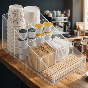 Clear Acrylic Coffee <b>Bar</b> <b>Accessories</b> Organizer with Multi-Compartments for Cups and Lids - Product Image 4