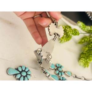 Ensemble de collier lariat Betty Tom Mine 8 avec grappe de fleurs en turquoise et argent sterling pour cadeau - Product Image 5