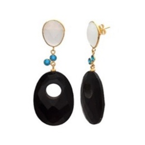 Boucles d'oreilles en argent Sterling 925, Onyx noir, calcédoine laiteuse et pierre bleue CZ, forme ovale et poire, nouvel arrivage - Product Image 1