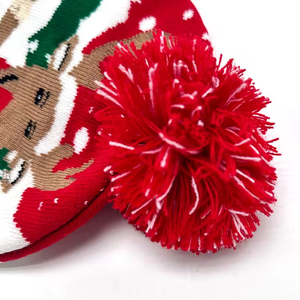 Bonnet Jacquard de Noël en gros Logo personnalisé 100% Laine Acrylique Tricoté Respirant et Imperméable Pompon Bobble Chapeaux Lumière LED - Product Image 6