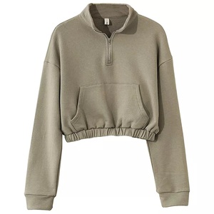 GAF New Design Crop Women's Sweatshirts Zip <b>Top</b> Sweatshirts Solid Color Brand Blank Zipper Hoodie for Women Half Zip Pullover - Product Image 1