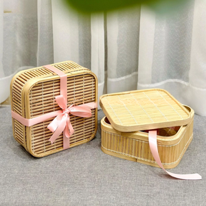 Cestas de Almacenamiento de Bambú Rústicas Tejidas a Mano, Cesta de Almacenamiento de Frutas con Patrón de Flores Coloridas, Cesta de Regalo, Artesanía de Vietnam - Product Image 4