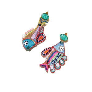 Pendientes de Perno con Cuentas de Colores en Forma de Pez, Diseño de Bordado a Mano de Moda, Bordado con Cuentas, Clásico para Fiestas de Mujeres - Product Image 2