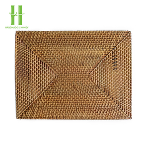 Vente en gros Meilleur prix Set de table en rotin Rectangle Set de table en rotin Boho Hanging Décoration murale Rotin Plaques de chargeur OEM - Product Image 2