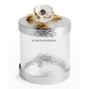 Direct Factory Supply Gold Plated Metal Made Base And Leaves Designer Top Lid For Hammered Texture Clear <b>Glass</b> Canister Supplies - Product Image 2