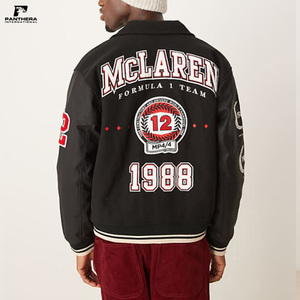 Chaqueta de lana y cuero negra personalizada con logotipos bordados y logotipo de McLaren dentro del producto de la fabricación de la temporada de invierno - Product Image 6