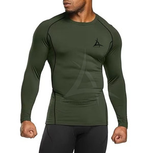 Chemises de compression personnalisées en gros pour hommes, manches longues, écologiques, respirantes, col rond, en spandex/polyester, vêtements de sport actifs - Product Image 6
