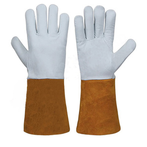OEM personnalisé résistance aux coupures noir rouge vache fendu cuir renforcé pouce longue manchette mains sécurité travail hommes gants de soudage - Product Image 2