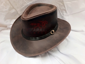Chapeau de cowboy en cuir marron vieilli, fait main, style western, à large bord, pour homme, idéal pour la randonnée et l'équitation - Vente chaude en gros - Product Image 3