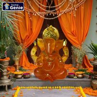 HOME GENIE Design traditionnel en polyrésine transparente Lord Ganesha Idol Ganpati Murti orange-or pour Pooja Home Decor Office Desk