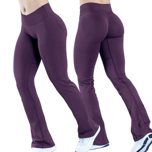 High Waisted Seamless <b>Flared</b> <b>Leggings</b> With Ruched Butt Design Full Length Yoga Pants For Women Solid <b>Leggings</b> - Product Image 1