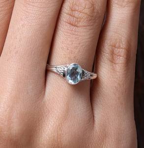 แหวน925สีเงินแท้สีฟ้าบุษราคัมสีฟ้าตัดด้วยเพชรกรอบการตั้งค่าเครื่องประดับสำหรับสาวๆปาร์ตี้ - Product Image 6