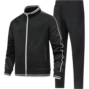 Men's TBF-072 Athletic Sportswear Full-Zip Jacket & <b>Pants</b> with Breathable Zipper Pockets Lightweight Solid Pattern Winter Print - Product Image 1