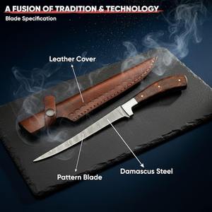 Couteau à filet en acier Damas fait main avec manche en bois, cadeau de Noël personnalisé pour homme, père, mari, couteau de pêche pour lui - Product Image 4