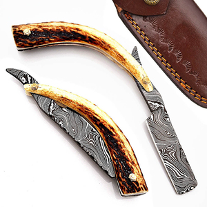 Rasoir droit en acier Damas DIY de marque de luxe avec belle poignée en corne OEM personnalisé pour un usage industriel - Product Image 3